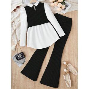 Long Sleeve Peplum Top and Pants Set